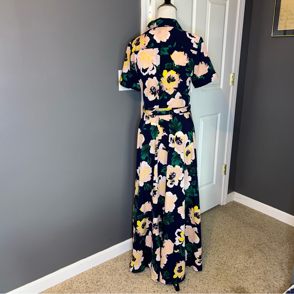 Banana Republic Navy Floral Maxi Dress With Matching Belt Size 4 - Picture 3 of 6